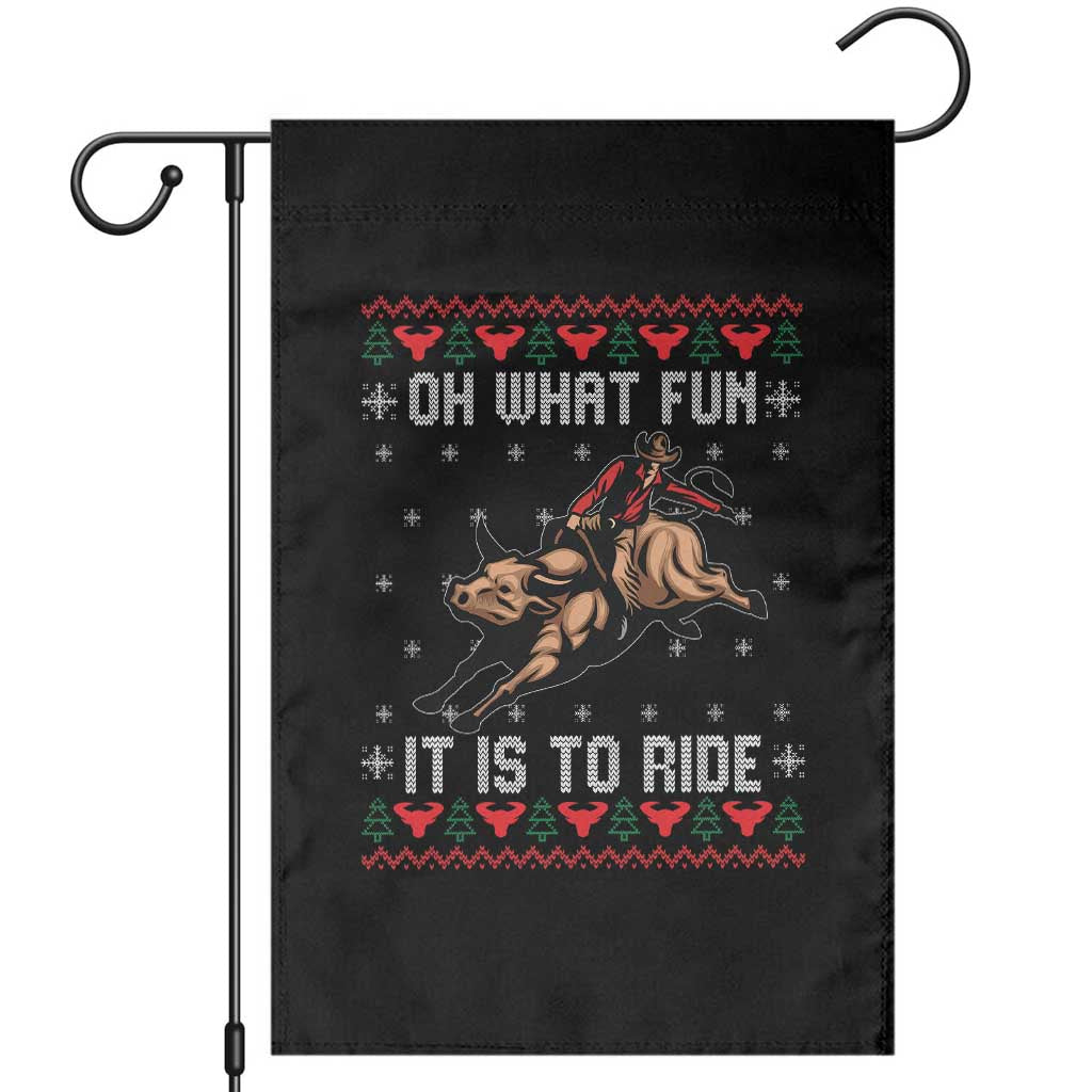 Western Bull Riding Ugly Christmas Garden Flag Oh What Fun It Is To Ride - Wonder Print Shop