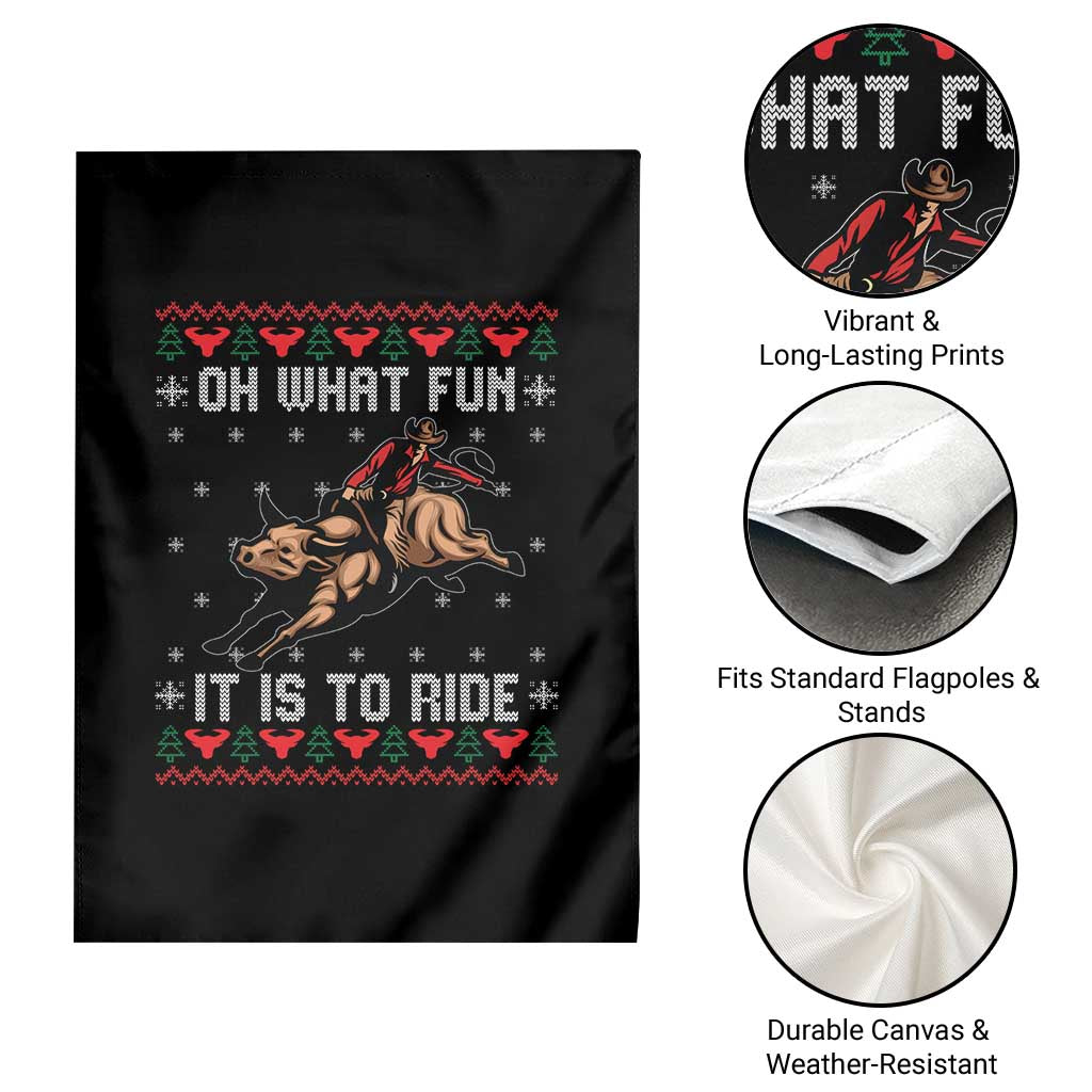 Western Bull Riding Ugly Christmas Garden Flag Oh What Fun It Is To Ride - Wonder Print Shop