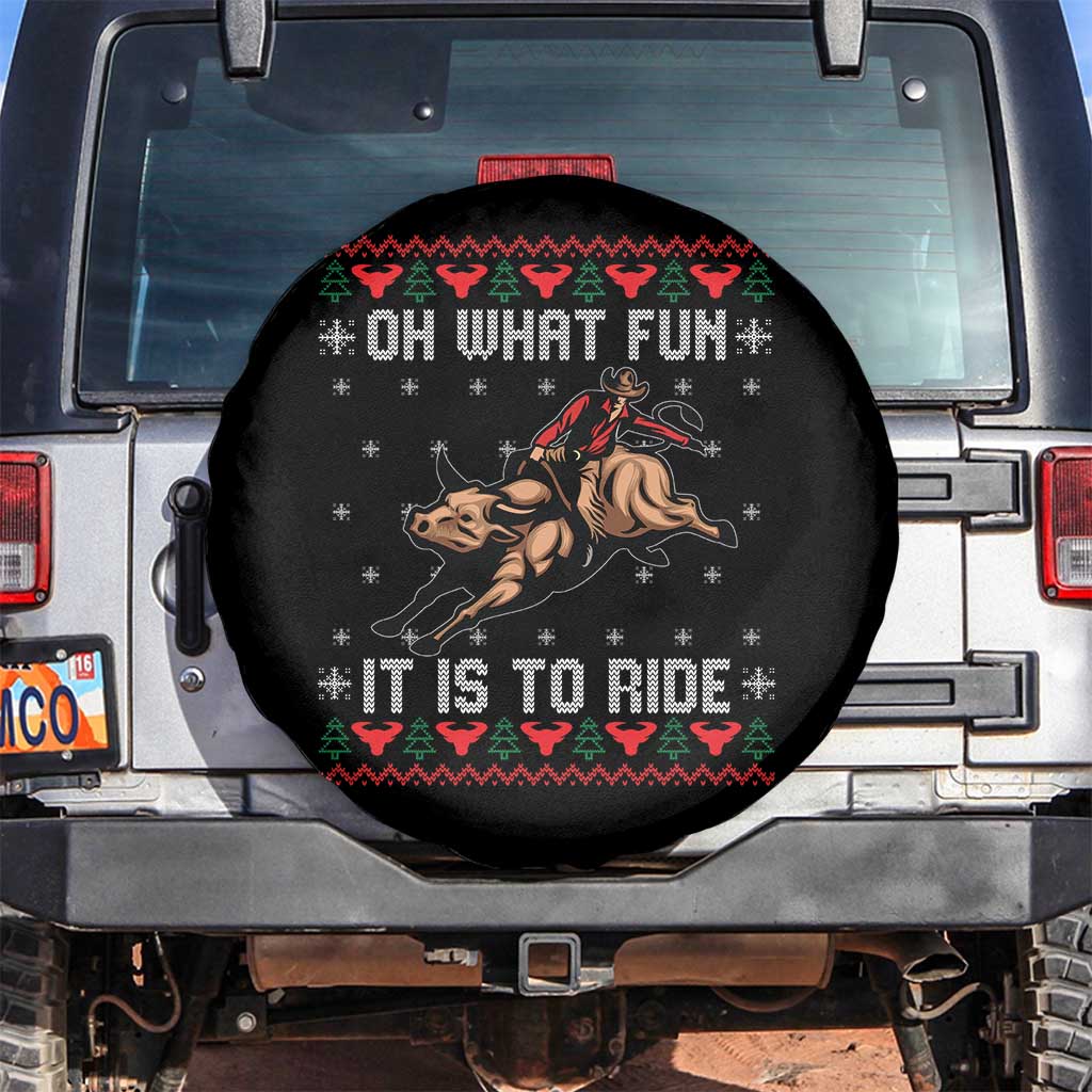 Western Bull Riding Ugly Christmas Spare Tire Cover Oh What Fun It Is To Ride - Wonder Print Shop
