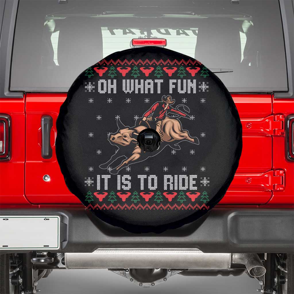 Western Bull Riding Ugly Christmas Spare Tire Cover Oh What Fun It Is To Ride - Wonder Print Shop