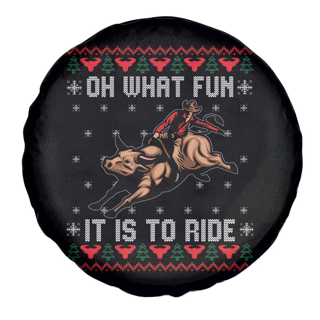 Western Bull Riding Ugly Christmas Spare Tire Cover Oh What Fun It Is To Ride - Wonder Print Shop
