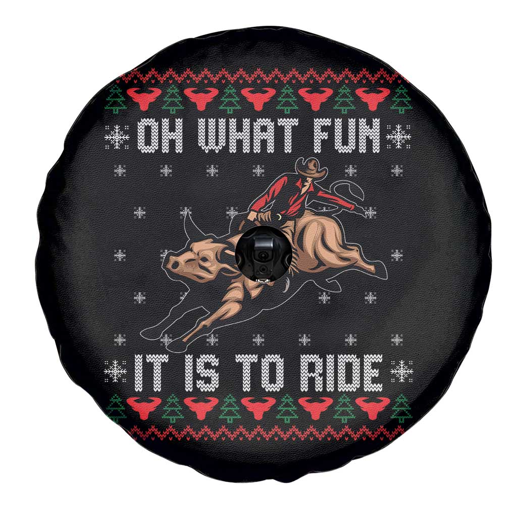Western Bull Riding Ugly Christmas Spare Tire Cover Oh What Fun It Is To Ride - Wonder Print Shop