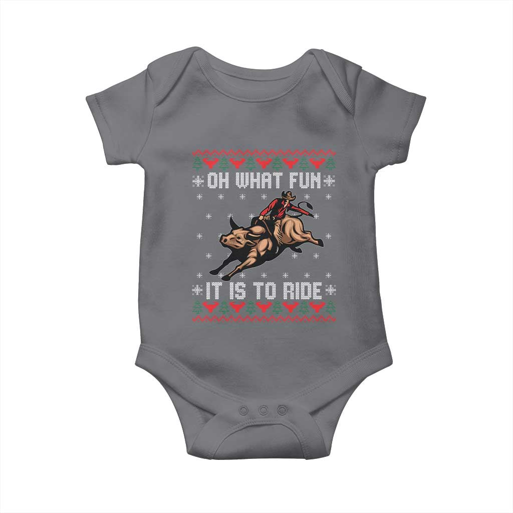 Western Bull Riding Ugly Christmas Baby Onesie Oh What Fun It Is To Ride - Wonder Print Shop