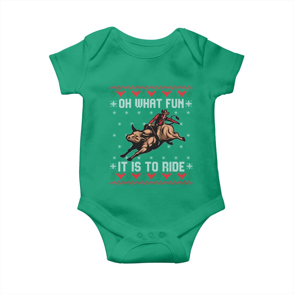 Western Bull Riding Ugly Christmas Baby Onesie Oh What Fun It Is To Ride - Wonder Print Shop
