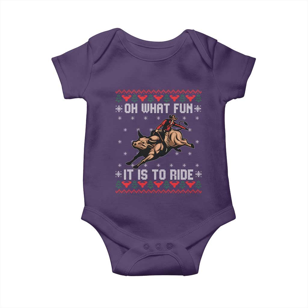Western Bull Riding Ugly Christmas Baby Onesie Oh What Fun It Is To Ride - Wonder Print Shop