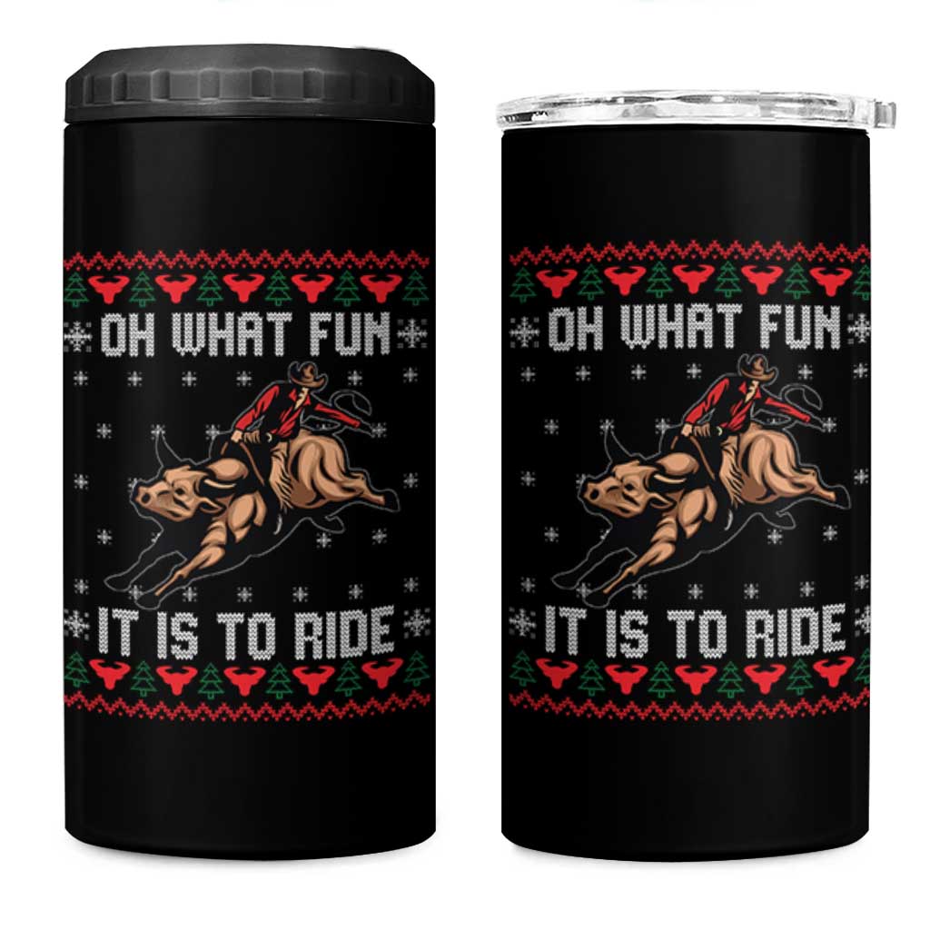 Western Bull Riding Ugly Christmas 4 in 1 Can Cooler Tumbler Oh What Fun It Is To Ride - Wonder Print Shop