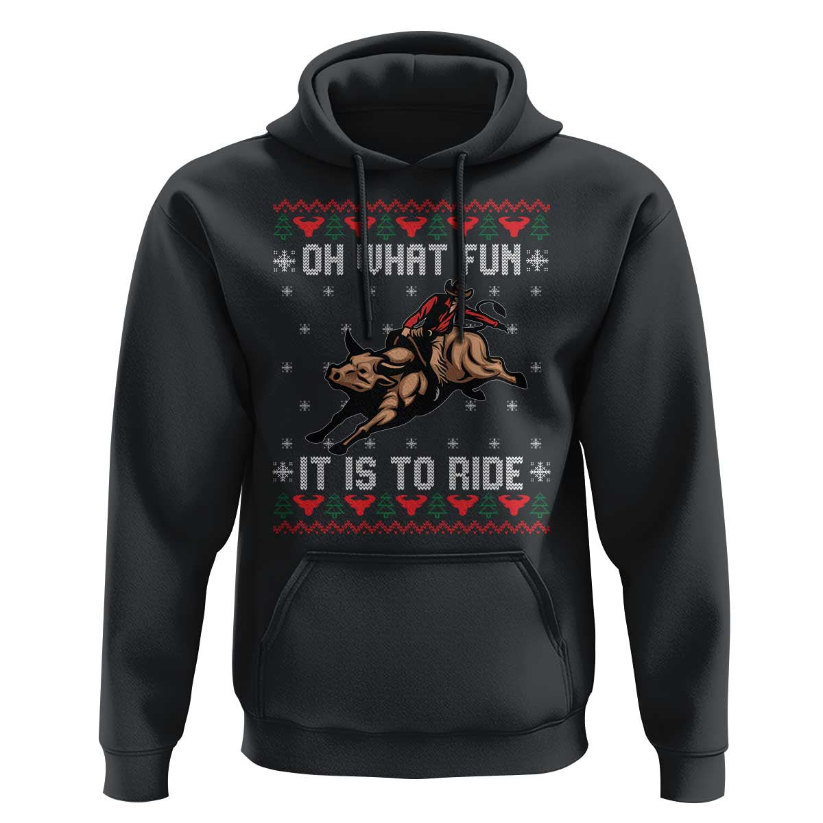 Western Bull Riding Ugly Christmas Hoodie Oh What Fun It Is To Ride - Wonder Print Shop