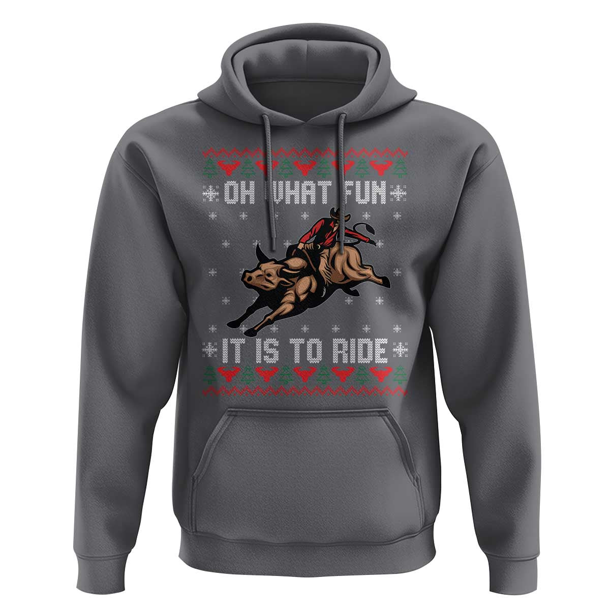 Western Bull Riding Ugly Christmas Hoodie Oh What Fun It Is To Ride - Wonder Print Shop