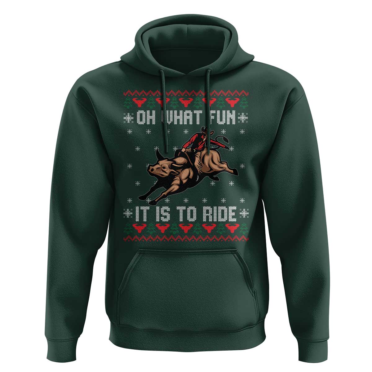 Western Bull Riding Ugly Christmas Hoodie Oh What Fun It Is To Ride - Wonder Print Shop
