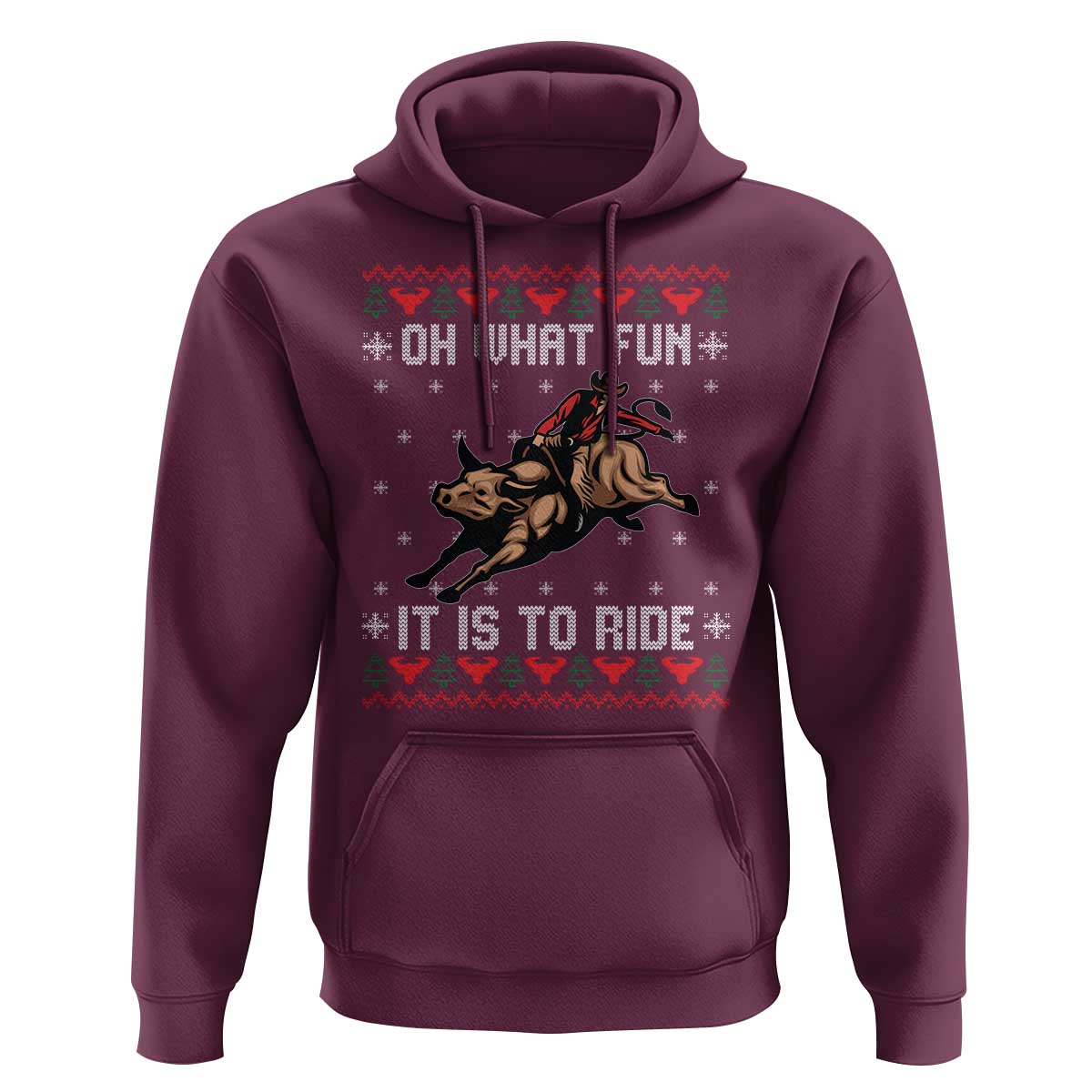 Western Bull Riding Ugly Christmas Hoodie Oh What Fun It Is To Ride - Wonder Print Shop