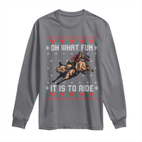 Western Bull Riding Ugly Christmas Long Sleeve Shirt Oh What Fun It Is To Ride - Wonder Print Shop