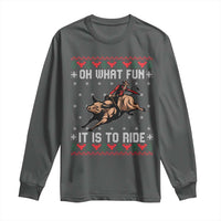 Western Bull Riding Ugly Christmas Long Sleeve Shirt Oh What Fun It Is To Ride - Wonder Print Shop