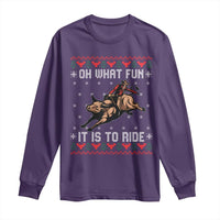 Western Bull Riding Ugly Christmas Long Sleeve Shirt Oh What Fun It Is To Ride - Wonder Print Shop