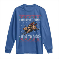 Western Bull Riding Ugly Christmas Long Sleeve Shirt Oh What Fun It Is To Ride - Wonder Print Shop