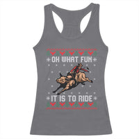Western Bull Riding Ugly Christmas Racerback Tank Top Oh What Fun It Is To Ride - Wonder Print Shop