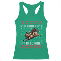 Western Bull Riding Ugly Christmas Racerback Tank Top Oh What Fun It Is To Ride - Wonder Print Shop