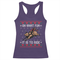 Western Bull Riding Ugly Christmas Racerback Tank Top Oh What Fun It Is To Ride - Wonder Print Shop