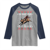 Western Bull Riding Ugly Christmas Raglan Shirt Oh What Fun It Is To Ride - Wonder Print Shop