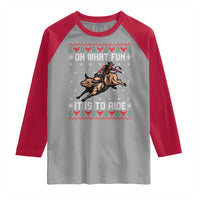 Western Bull Riding Ugly Christmas Raglan Shirt Oh What Fun It Is To Ride - Wonder Print Shop