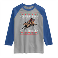 Western Bull Riding Ugly Christmas Raglan Shirt Oh What Fun It Is To Ride - Wonder Print Shop