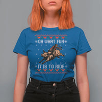 Western Bull Riding Ugly Christmas T Shirt For Women Oh What Fun It Is To Ride - Wonder Print Shop