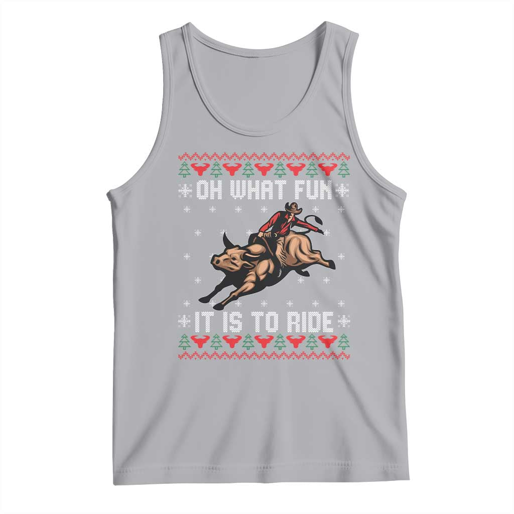 Western Bull Riding Ugly Christmas Tank Top Oh What Fun It Is To Ride - Wonder Print Shop