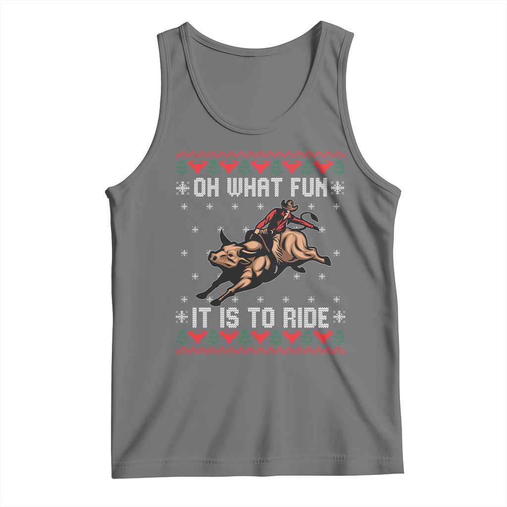 Western Bull Riding Ugly Christmas Tank Top Oh What Fun It Is To Ride - Wonder Print Shop