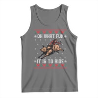 Western Bull Riding Ugly Christmas Tank Top Oh What Fun It Is To Ride - Wonder Print Shop