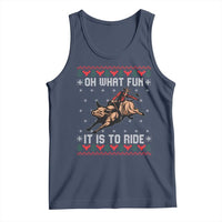 Western Bull Riding Ugly Christmas Tank Top Oh What Fun It Is To Ride - Wonder Print Shop
