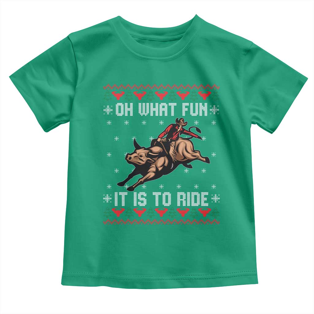 Western Bull Riding Ugly Christmas Toddler T Shirt Oh What Fun It Is To Ride - Wonder Print Shop