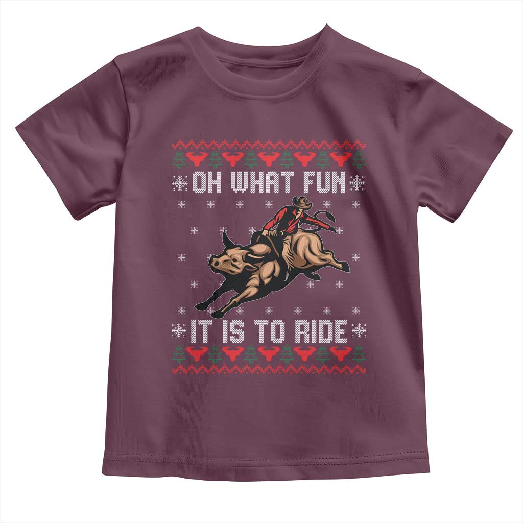 Western Bull Riding Ugly Christmas Toddler T Shirt Oh What Fun It Is To Ride - Wonder Print Shop