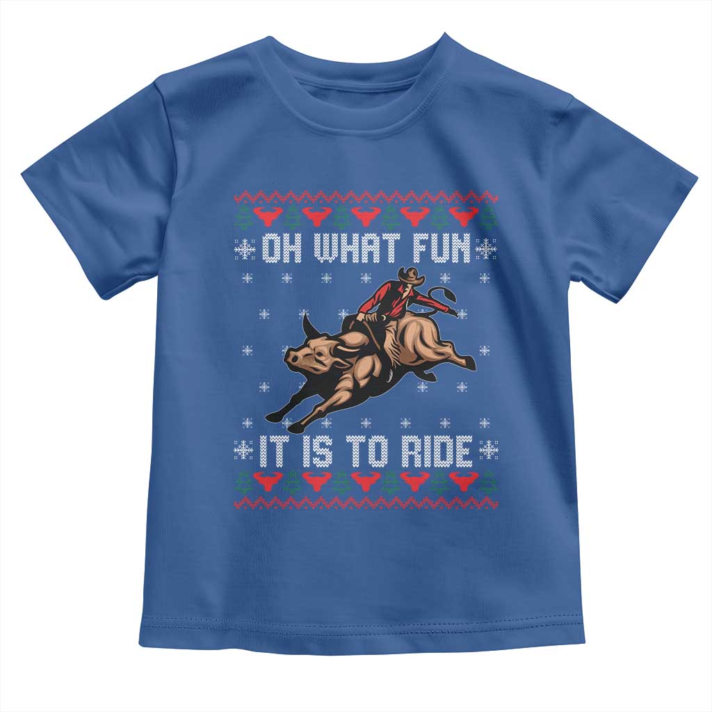 Western Bull Riding Ugly Christmas Toddler T Shirt Oh What Fun It Is To Ride - Wonder Print Shop