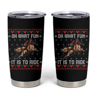 Western Bull Riding Ugly Christmas Tumbler Cup Oh What Fun It Is To Ride - Wonder Print Shop