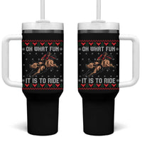 Western Bull Riding Ugly Christmas Tumbler With Handle Oh What Fun It Is To Ride - Wonder Print Shop