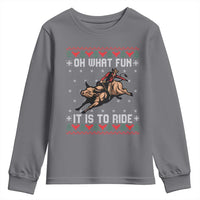 Western Bull Riding Ugly Christmas Youth Sweatshirt Oh What Fun It Is To Ride - Wonder Print Shop