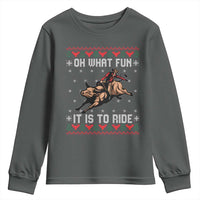 Western Bull Riding Ugly Christmas Youth Sweatshirt Oh What Fun It Is To Ride - Wonder Print Shop