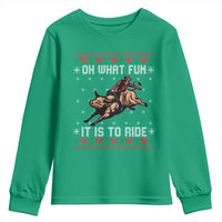 Western Bull Riding Ugly Christmas Youth Sweatshirt Oh What Fun It Is To Ride - Wonder Print Shop