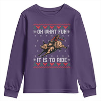 Western Bull Riding Ugly Christmas Youth Sweatshirt Oh What Fun It Is To Ride - Wonder Print Shop