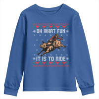 Western Bull Riding Ugly Christmas Youth Sweatshirt Oh What Fun It Is To Ride - Wonder Print Shop