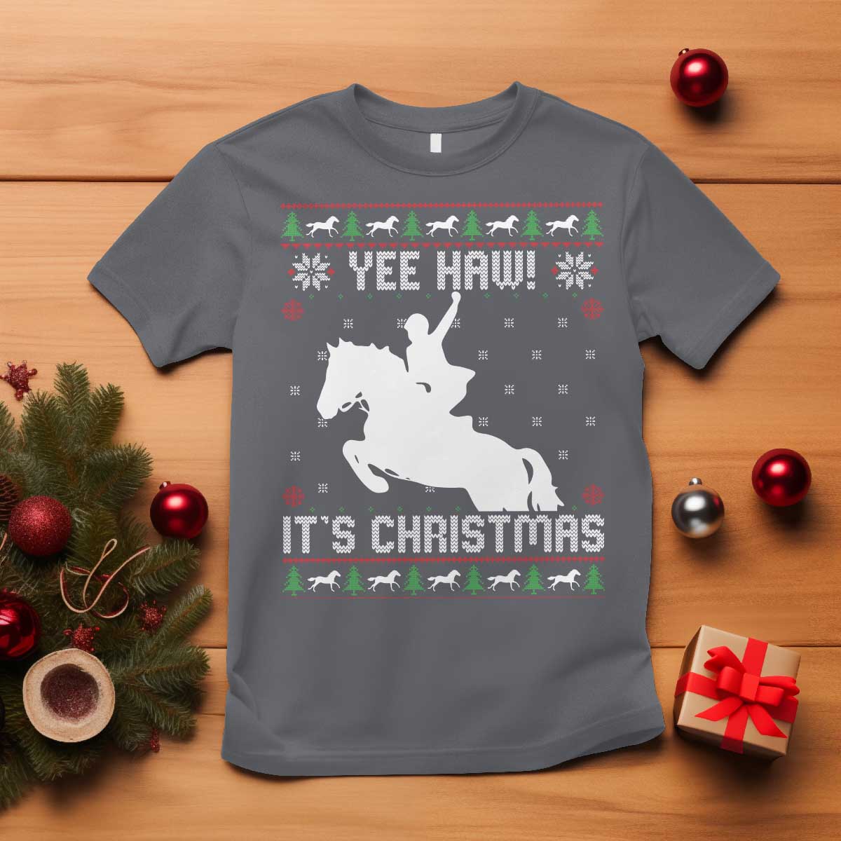 Yee Haw It Is Christmas T Shirt Funny Ugly Xmas Rodeo Gift For Cowgirl - Wonder Print Shop