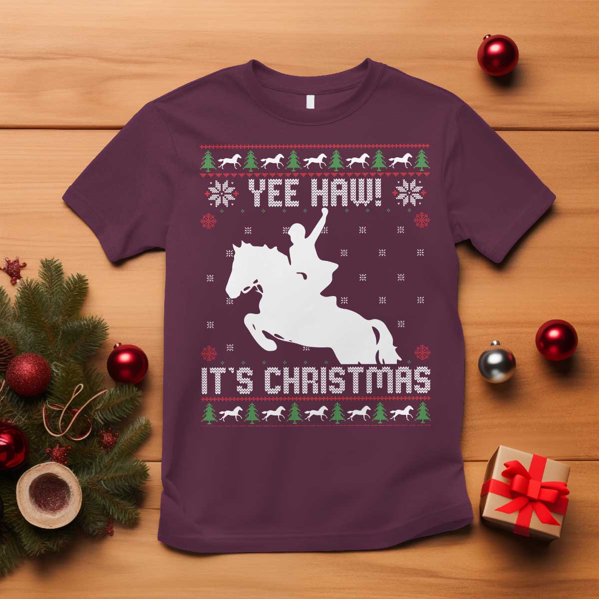 Yee Haw It Is Christmas T Shirt Funny Ugly Xmas Rodeo Gift For Cowgirl - Wonder Print Shop