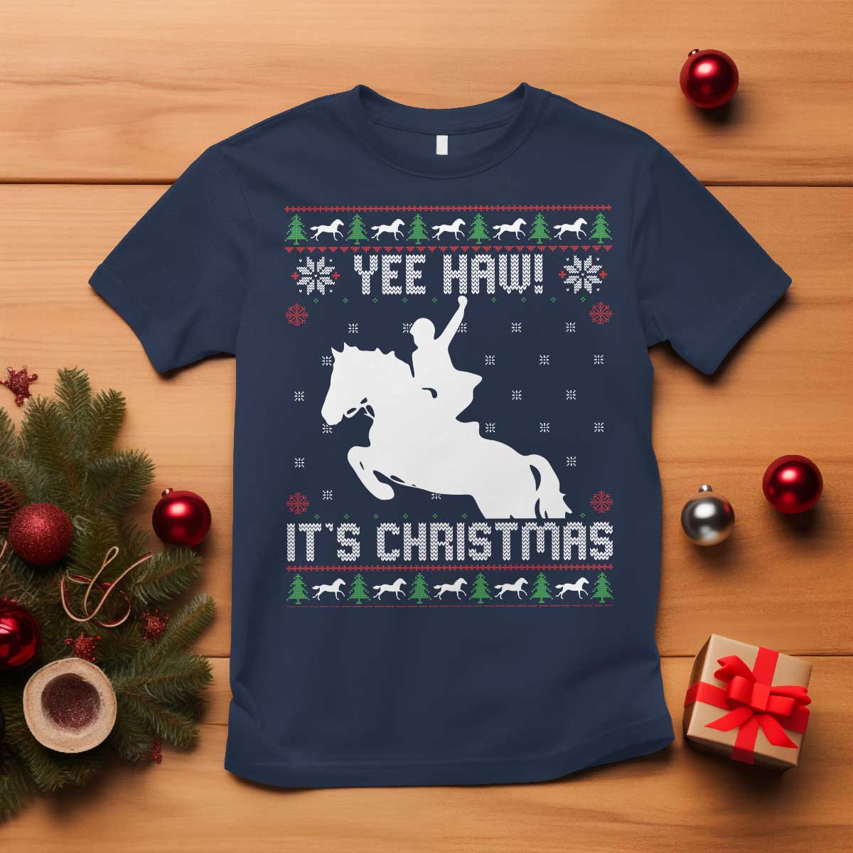 Yee Haw It Is Christmas T Shirt Funny Ugly Xmas Rodeo Gift For Cowgirl - Wonder Print Shop