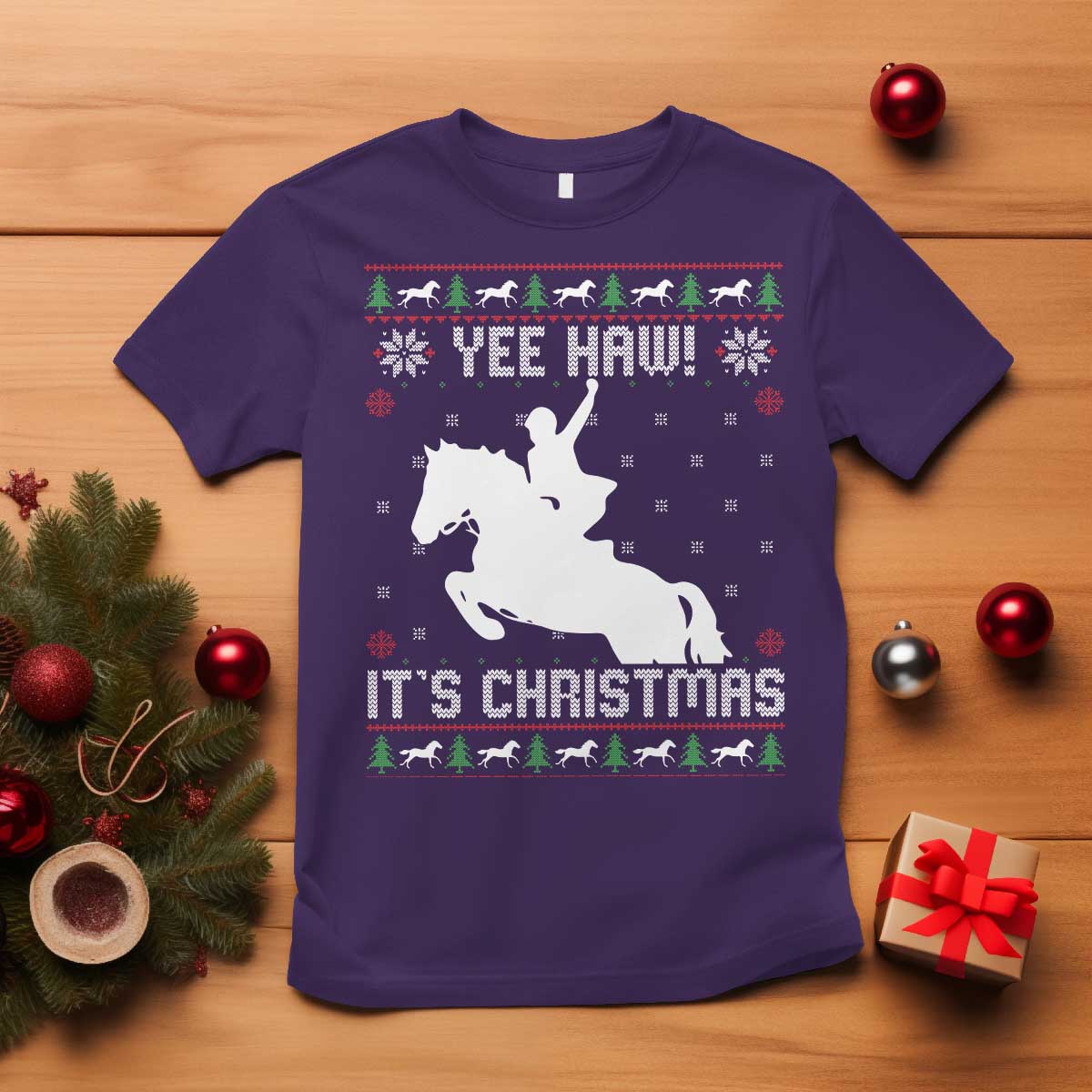Yee Haw It Is Christmas T Shirt Funny Ugly Xmas Rodeo Gift For Cowgirl - Wonder Print Shop