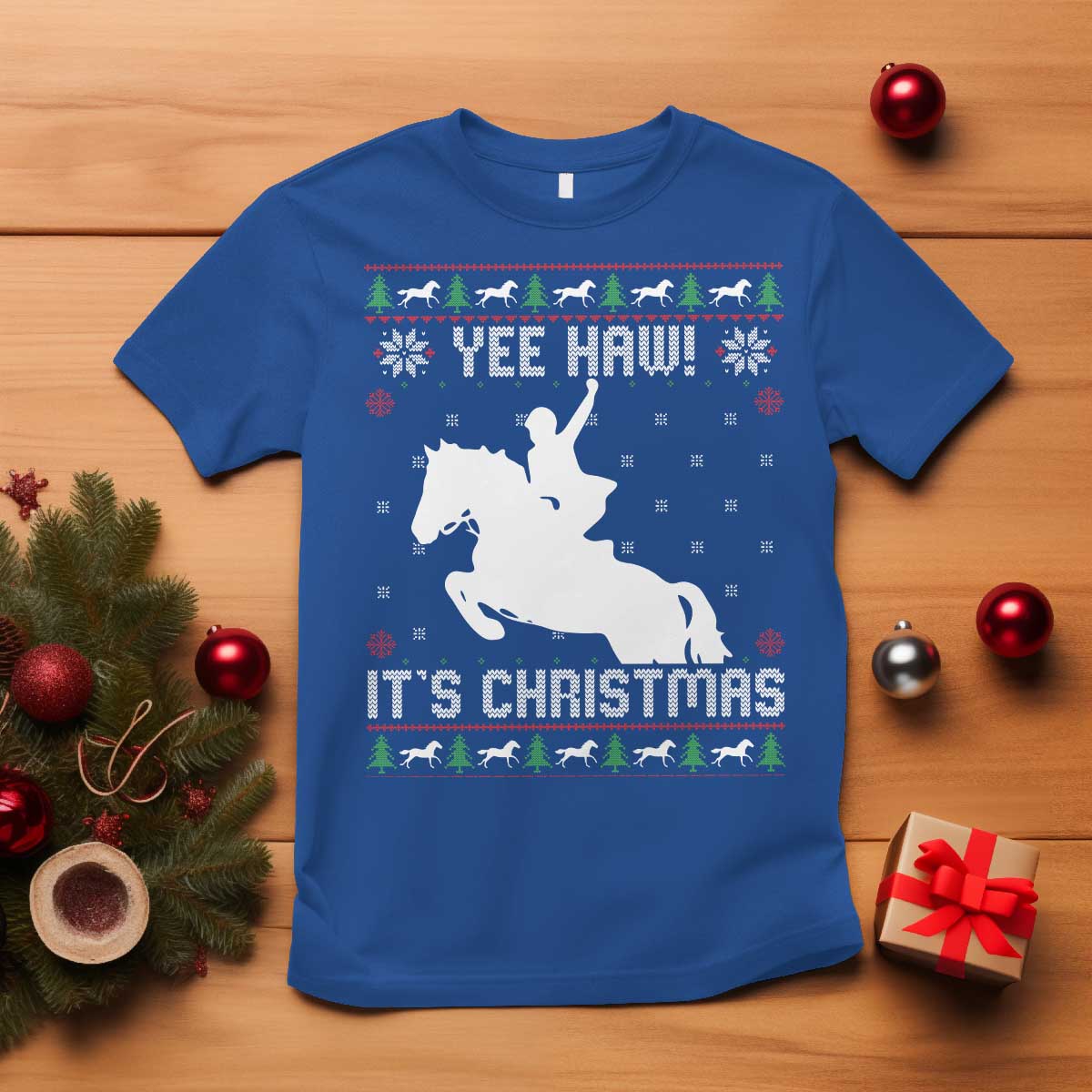 Yee Haw It Is Christmas T Shirt Funny Ugly Xmas Rodeo Gift For Cowgirl - Wonder Print Shop