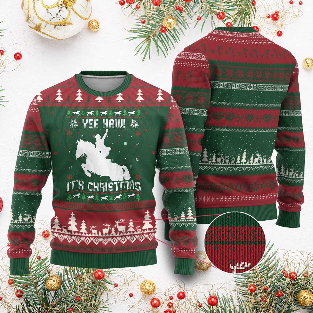 Yee Haw It Is Xmas Ugly Christmas Sweater Funny Ugly Xmas Rodeo Gift For Cowgirl - Wonder Print Shop