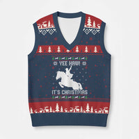 Yee Haw It Is Xmas V-Neck Knit Sweater Vest Funny Ugly Xmas Rodeo Gift For Cowgirl - Wonder Print Shop