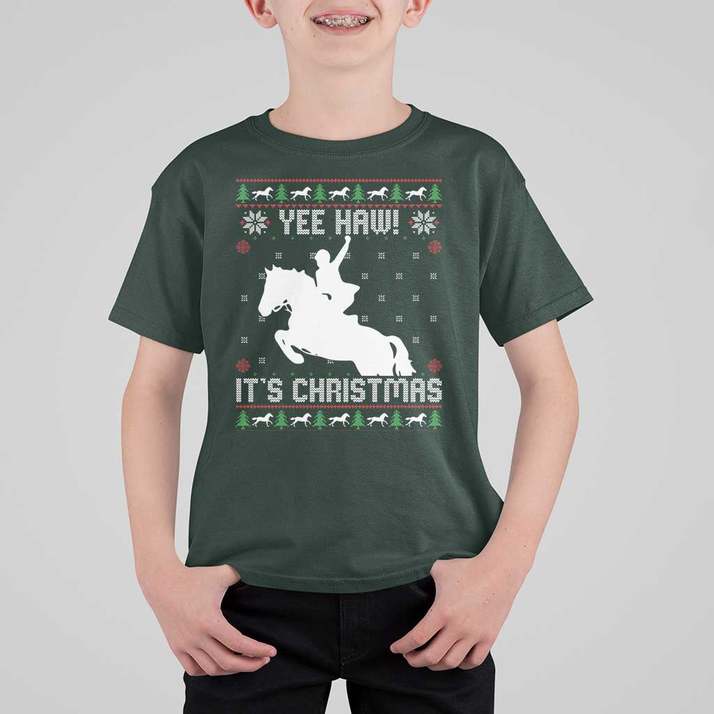Yee Haw It Is Christmas T Shirt For Kid Funny Ugly Xmas Rodeo Gift For Cowgirl - Wonder Print Shop