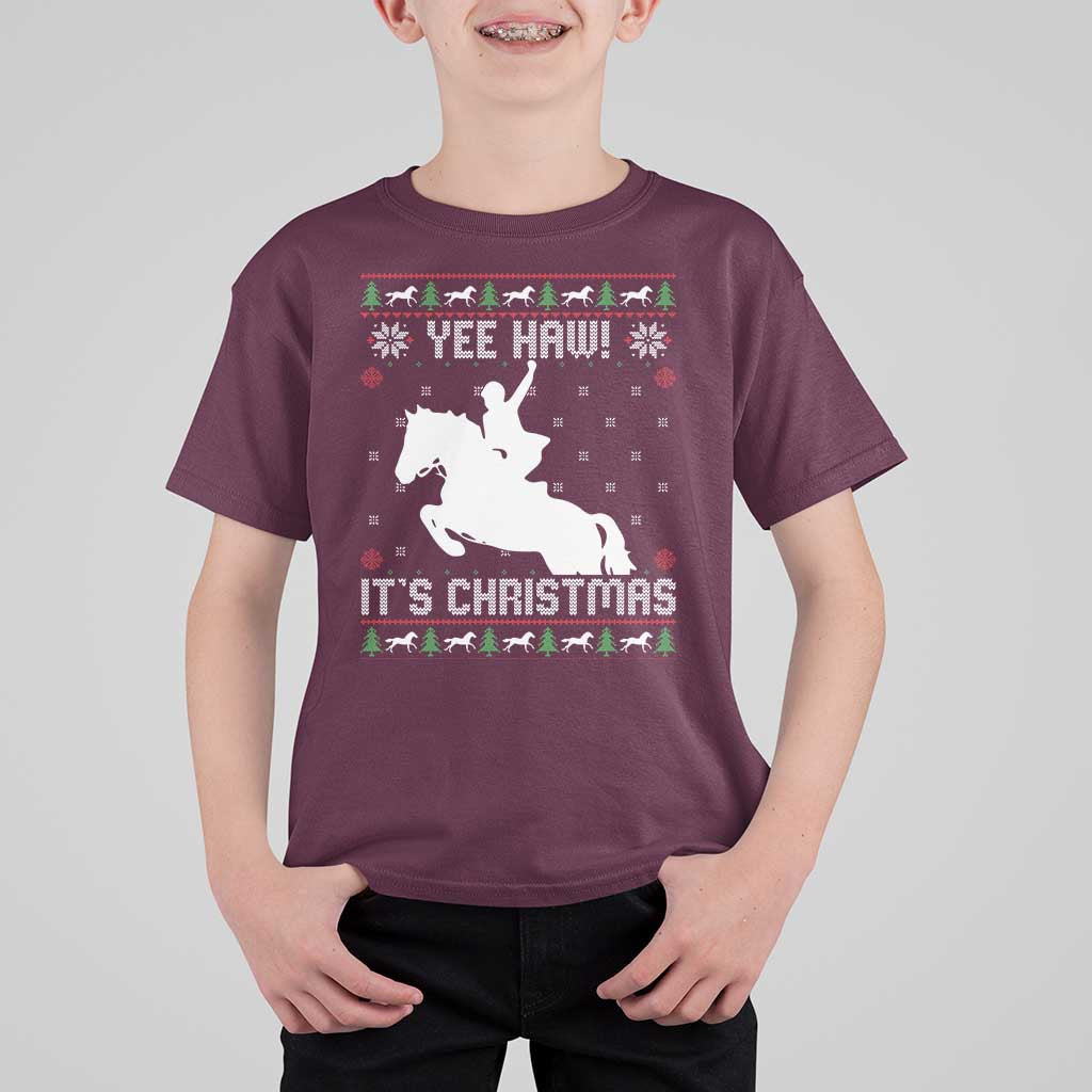 Yee Haw It Is Christmas T Shirt For Kid Funny Ugly Xmas Rodeo Gift For Cowgirl - Wonder Print Shop
