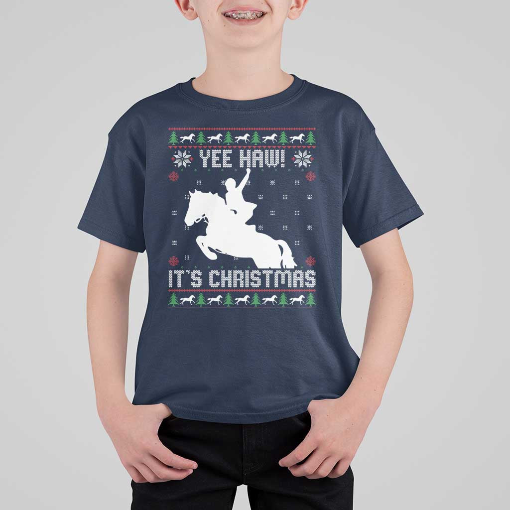 Yee Haw It Is Christmas T Shirt For Kid Funny Ugly Xmas Rodeo Gift For Cowgirl - Wonder Print Shop
