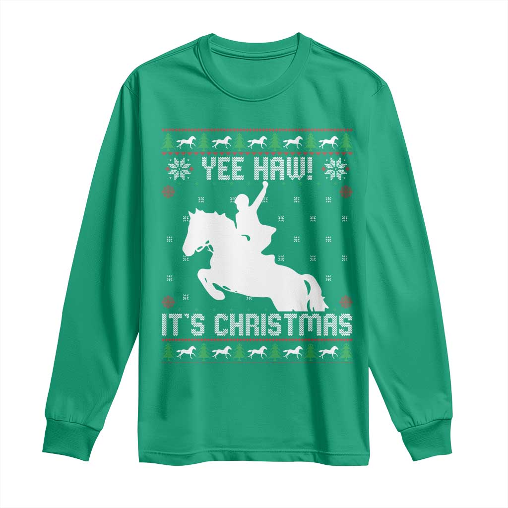 Yee Haw It Is Christmas Long Sleeve Shirt Funny Ugly Xmas Rodeo Gift For Cowgirl - Wonder Print Shop